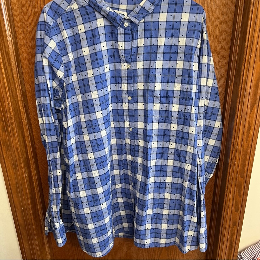 Old Navy Blue Plaid And Dot Print Blouse Size XXL Tall